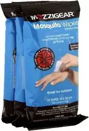 Mozzigear Mosquito Repellent Wipes Camping Hiking Mozzie Rid - 3 Packs Of 10 Wip