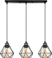 3-Light Pendant Lamp Vintage Industrial Hanging Lamp with Geometric Design E27 W16H17 CM Lamp Made of Iron Cage Lampshade Black Pendant Lights for Dining Table Kitchen