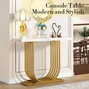 Modern Console Table Coffee Narrow Side Desk Storage Rack Marble White Living Room Office Entry Office