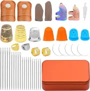 Sewing Thimble Set with Storage Box - Includes Sewing Big Eye Needle, Finger Pro