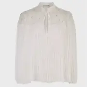 NWT 389 ALICE OLIVIA TOP BLOUSE SHIRT WHITE EMBROIDERY EMBELLISHED XS 0 2 PLEAT