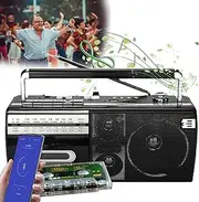 PLAVHA Retro Radio - Portable Boombox/Cassette Player, Classic 80s Style, Comfortable Handle, Easy to Carry, With Speaker, Aerials, for Parties, Garden, Outdoors, Black