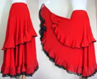 在飛比找Yahoo!奇摩拍賣優惠-鴨米衣舖滾黑邊亮紅色佛朗明哥舞裙層次裙襬奶絲裙腰圍25-30