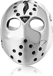 [UMtrade] Gothic Polished Stainless Steel Men's Ring Halloween Jason Mask Band Silver Black