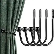 Curtain Holdbacks 4Pcs Black Electroplating Hook Metal Wall Hook U-Shaped Curtain Side Hook Wall-Black