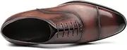 [Generic] Classic Oxford for Men Hand Made Custom Genuine Full Grain Leather Burnished Cap Toe Dress Shoes Block Heel Lace up Hand Stitching