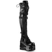 Demonia Wave-315 Cyber Punk Gothic Wedge Platform Black Thigh High Boots