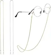 [AZIDWJN] Pack of 2 Glasses Chains for Women, Gold and Silver, Elegant Chain Strap for Glasses, Face Mask and Keys, Multi-Purpose Necklace for Women, gold, Medium