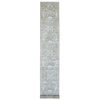 2'8"x19'4" Brown Washed Peshawar Leaf Design Hand Knotted Wool Runner Rug G20930