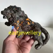 6" Natural Flame's stone Lion skull Quartz Yooperite Crystal Skull Figurines 1PC
