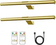 2Pack Wireless Picture Light, 16'' Painting Light with Remote,Recahrgeable Magnetic Timer Art Lamp with Dimmable for Picture Painting Dartboard Gallery Art (Gold)