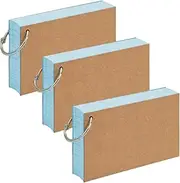 3PCS 150 Sheets Flash Revision Cards, 12.7 x 7.6 cm Blue Ruled Index Cards with 3 Binder Rings, Kraft Paper Notecard Flashcard Lined Index Record Card for Office School