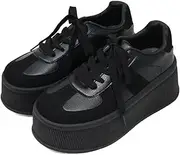 [ラブハンター] Love Hunter 2228 Sneakers, Lace-up Sneakers, Low Cut, Thick Sole, 3.0 inches (7.5 cm), Wedge Sole, Rib Sole, Platform, Unisex, All Black, 10.0 inches (25.5 cm), All Black, 25.5 cm