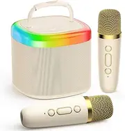 JYX Mini Karaoke Machine, Portable Bluetooth Karaoke Speaker with 2 Wireless Microphones and Party Lights for Kids and Adults, Birthday Gifts for Girls Boys Family Home Party (2 Mics)
