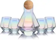 Wine Decanter, Wine Glasses Set of 4, Diamond Iridescent Wine Carafe with Cork B