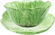 MUCKLILY 1Set Ceramic Cabbage Bowl and Plate Hand Painted Cartoon Tableware for Safe for Microwave Oven and Dishwasher for Family Gatherings and Parties