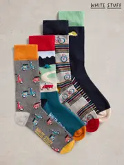 White Stuff Blue Road Trip Ankle Sock 4 Pack (F74479) | $51
