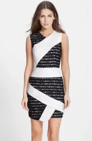 NWT! $338 BCBGMAXAZRIA 'Dalia' Stripe Lace Sheath Dress OfWhiteBlack [SZ 6] #N55