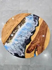 Dark Blue Epoxy Table Top with Acacia Wood | Coffee Table Top | Moder Furniture