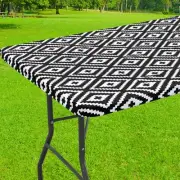 Rectangle Picnic Table Cloth, Waterproof Elastic Fitted Outdoor Tablecloths f...