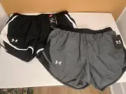 Lot 2 Under Armour Womens Running Shorts Medium Fly By 2.0 Black Gray New