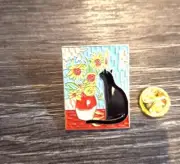VAN GOGH Sunflowers cute black cat enamel pin brooch badge