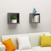 High Gloss Grey Wall Cube Shelves 30x15x30 cm Set of 2 Modern Storage Solution
