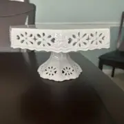 Kaldun & Bogle Cake Stand White Latticed Scalloped Dessert Cheese Plate 8" Octag
