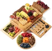 Bamboo Charcuterie Boards Gift Set - Simple Meat and Cheese Board Set with Charc