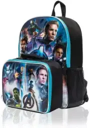 Avengers Kids Backpacking Backpack with Lunch Bag 15" - Shoulder School Bag Boys