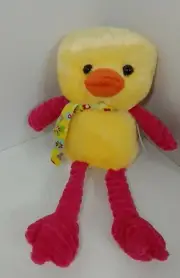 K&K Sales NEW yellow plush duck pink ribbed arms legs floral scarf stuffed toy
