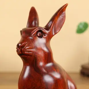 紅木花梨木工藝品東陽木雕擺件實木可愛十二12生肖兔子