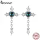 Bamoer 925 純銀吊式耳環復古十字設計心形首飾女士禮物
