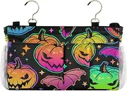 Amooorous Bunk Loft Bed Side Caddy Bedside Storage Bag With Pockets Hanging Organizer for Home, College, Dorm, Bunk/Hospital Bed, Crib Bed Rails Colourful Pattern Happy Halloween Pumpkins
