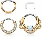 16G 3pc 316L Surgical Steel Nose Septum Ear Cartilage Clicker Ring Set Retainer