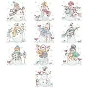 EMBROIDERED QUILT BLOCKS A SET OF 10 --- CHILLY SNOWMEN