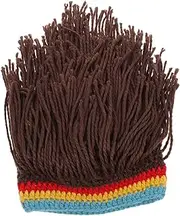 [ROMISBABA] Weird Wig Hat Knit Warm Headpiece for Men Women Funny Party Hat Handmade Cozy Beanie for Cold Weather and Halloween Costumes Coffee