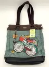 CHALA Purse Work Tote Bicycle Canvas Faux Leather Vegan Blue Stripe NWT
