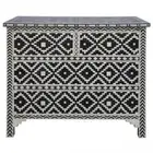 Bone Inlay Chest Of 4 Drawers Ikat Design In Black Color