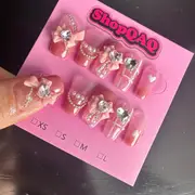 Spring Love Letter - Summer Pink Plaid Glittery Sweetheart Bow Handmade Press-On Nails