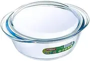 Pyrex Essentials Glass Round Casserole Dish with Lid 1.6L Transparent (Pack of 2)