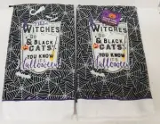 2 SAME MICROFIBER TOWELS (15" x 25") HALLOWEEN, SPIDER WEB. WITCHES & CATS, GR