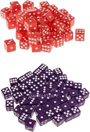 100Pcs Opaque Dice Set D6 Six Sided Square Red & Purple