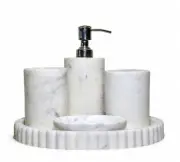 Banswara Marble Bathroom Soap/Lotion Dispenser, Soap Dish, Toothbrush Holder