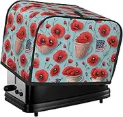 Generic Red Flowers American Flag Cup Print 2 Slice Toaster Cover Fingerprint Bread Maker Protectors,Kitchen Small Appliance Dust Cover