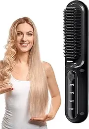 Ionic Hair Straightener Brush - Negative Ion Straightening Brush | Hair Straightening Comb with 4 Temps Fast Heating, USB Rechargeable Cordless Hair Brush, Straighten Brush