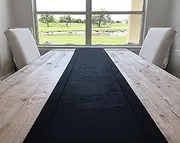 CleverDelights Black Linen Hemstitched Table Runner - 16 x 90 - 100% Pure Linen