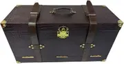Home Bar Vintage-Style Portable Bar Case, Leather-Look Finish, Crystal Glass Storage, Red Interior, Brass Hardware