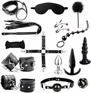 BDSM Restraints Sex Toys Bondage Restraints Set Fetish Bed Restraints Kits for Beginners SM Adult Games Cuffs Gag Blindfold Spanking Paddle 12 Black