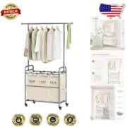 Deluxe Laundry Hamper with Hanging Rod and 3 Removable Bags for Easy Sorting